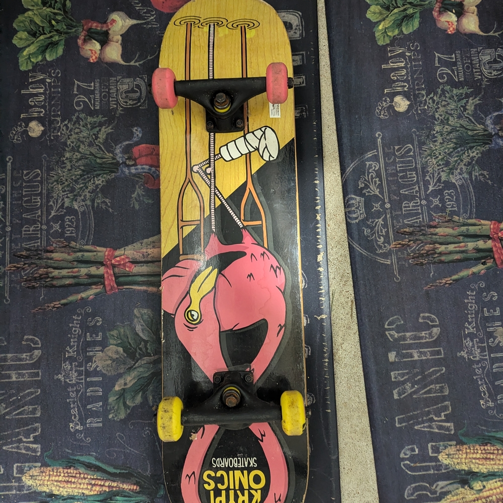 Skateboard - Pink and Yellow Flamingo Design